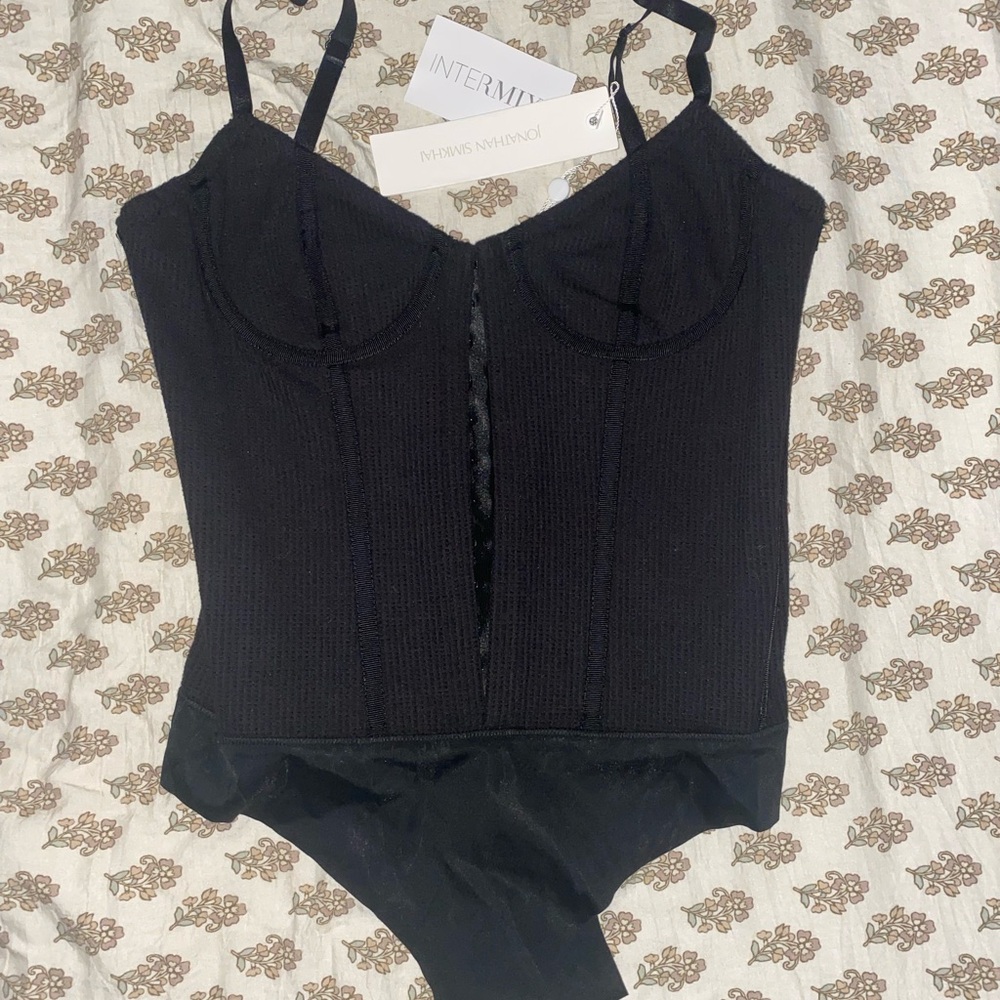 Intermix Paisley Bobbinet Bustier Bodysuit in Black